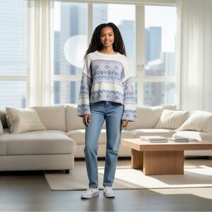 Francesca's Cozy Knit Patterned cream oversized sweater Size Small New W/O tags